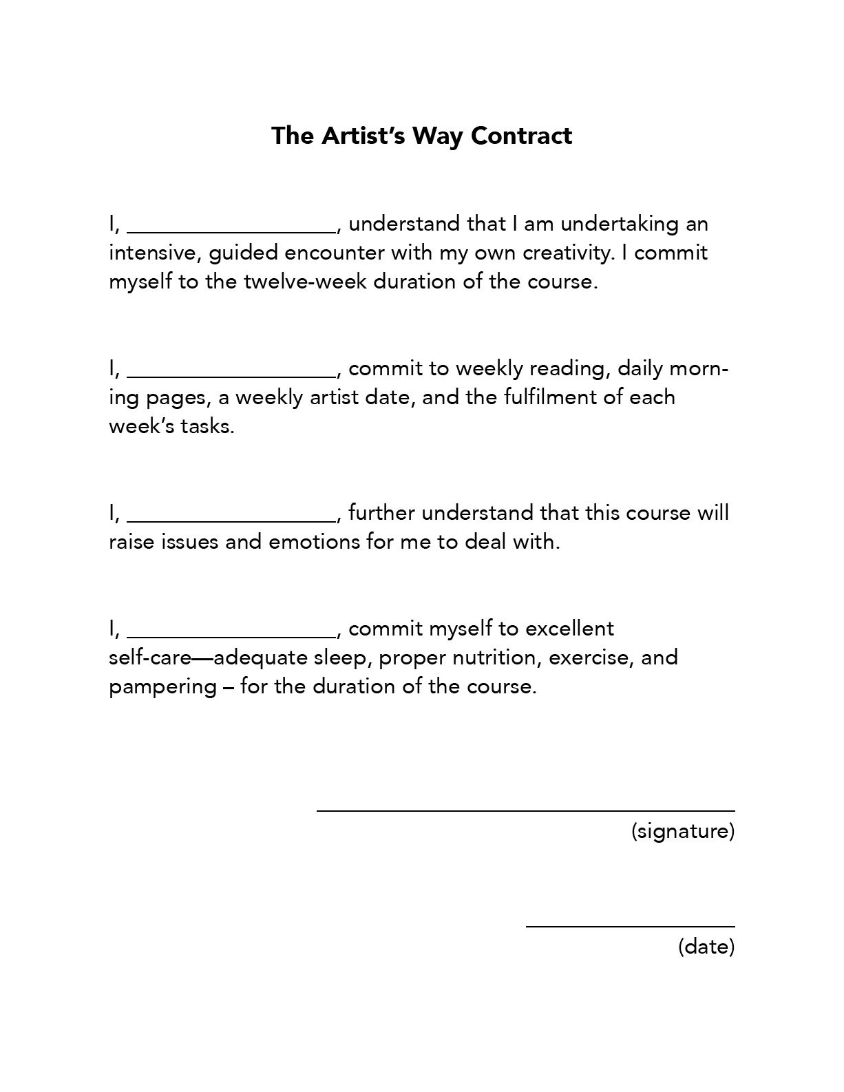 The Artist's Way Contract